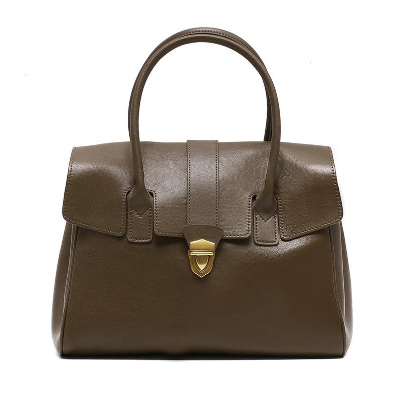 New First-layer Cowhide Tote Bag Large-capacity Briefcase Fashionable Atmosphere Handbag Retro Commuter Bag