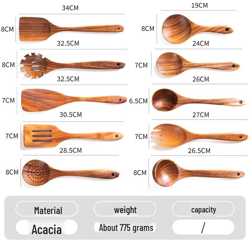 Abay 10-Piece Teak Handle Enamel Kitchen Utensil Set