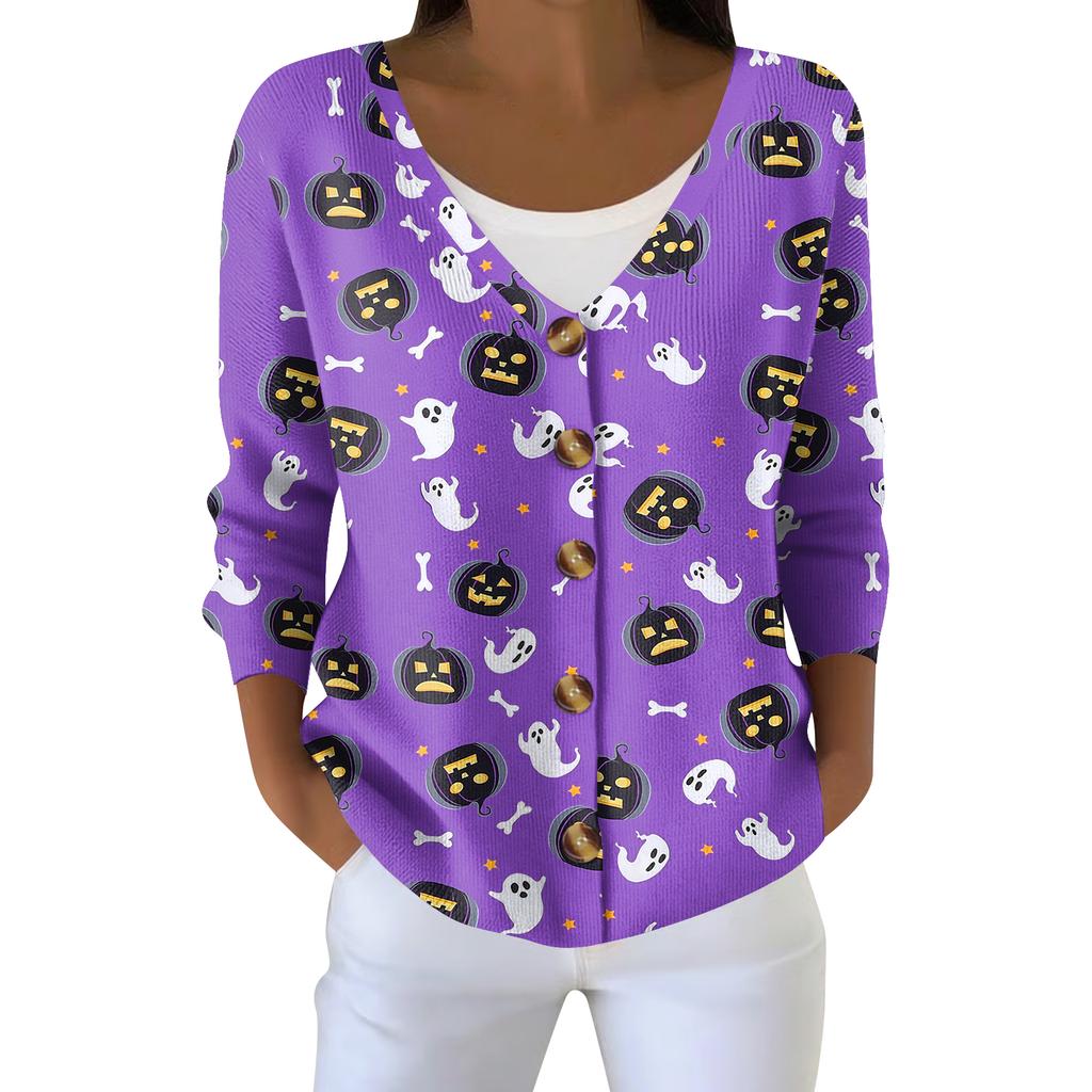 Damemote Langermet Christmas Snowman Snowflake Print Jakke Cardigan