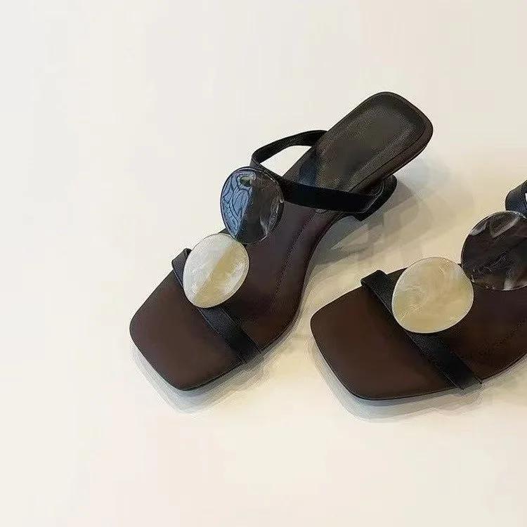 Fashion Women Elegant Heeled Slippers Fashion Shoes Summer Woman Sandals 2025 Designer Slides New Trend Walking Party Mujer De Zapatos