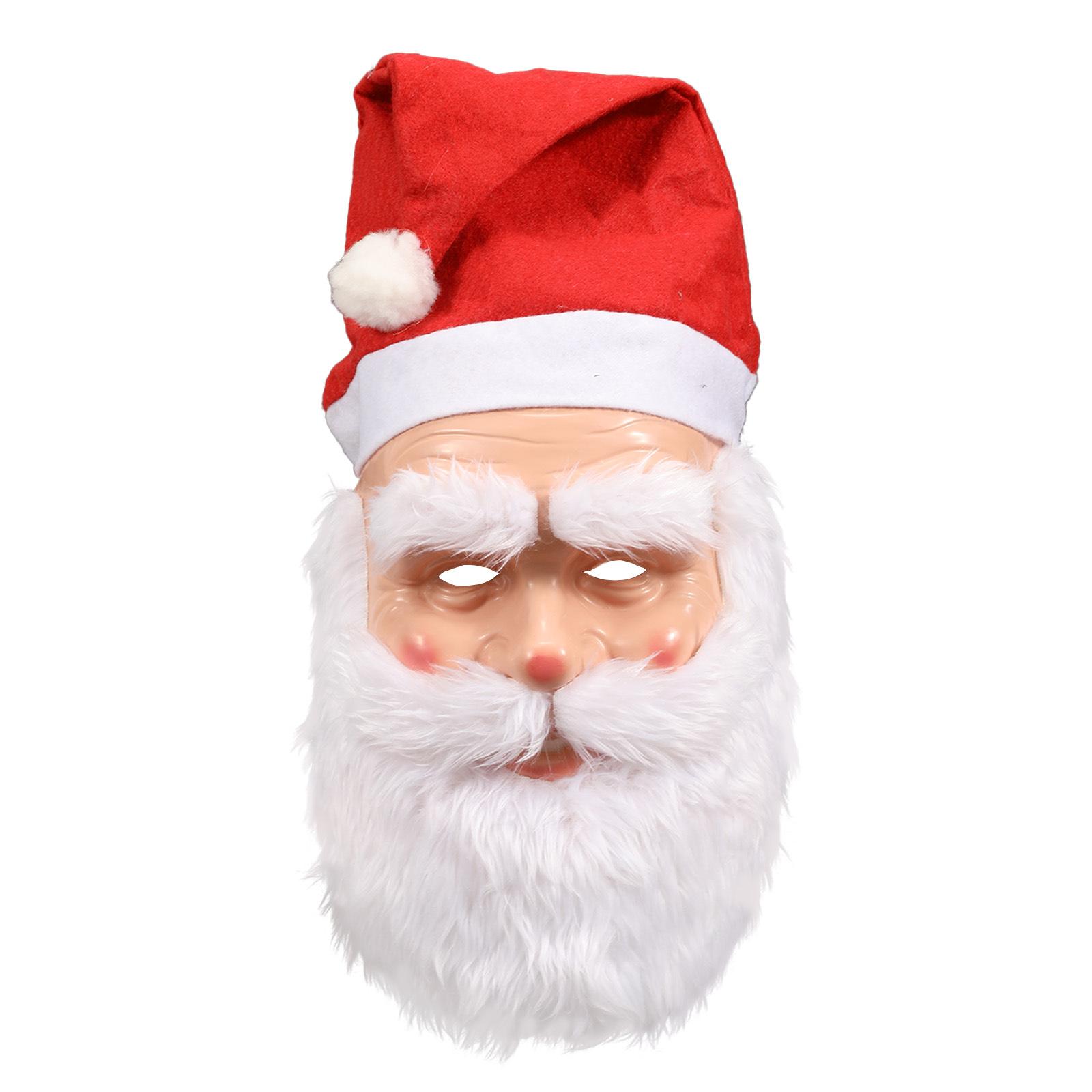 

Christmas Santa Claus Plastic Mask with Red Hat Cosplay Xmas Old Grandfather Dress Up Party Carnaval New Year Masks Costume Prop
