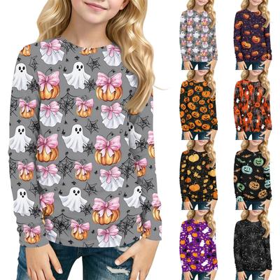 Kids Halloween Printed T-Shirt Long Sleeve Neck Base Layer for Boys Girls