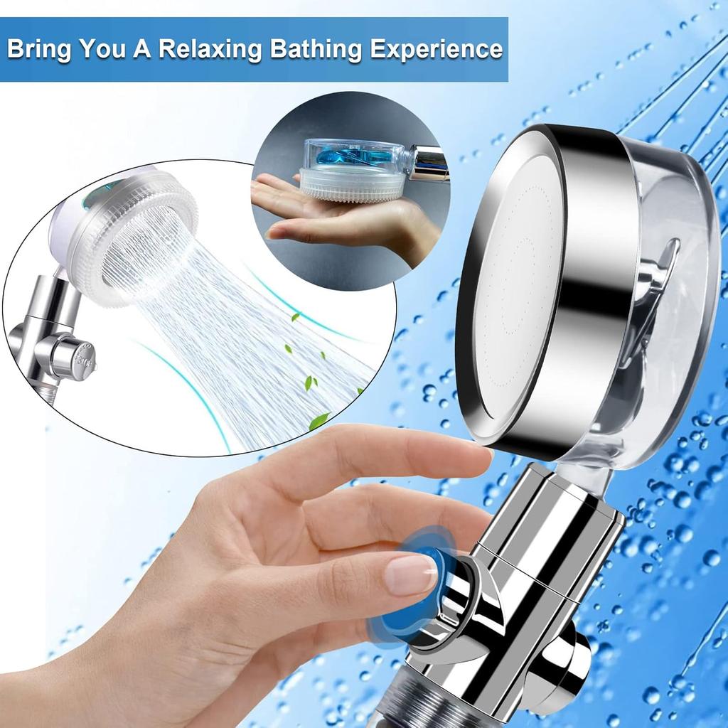 Hydro Jet High Pressure Shower Head Handheld Filtered Shower Head with Filter Beads Turbocharged Shower Head Kit with Replacement Hose/Bracket/Bead