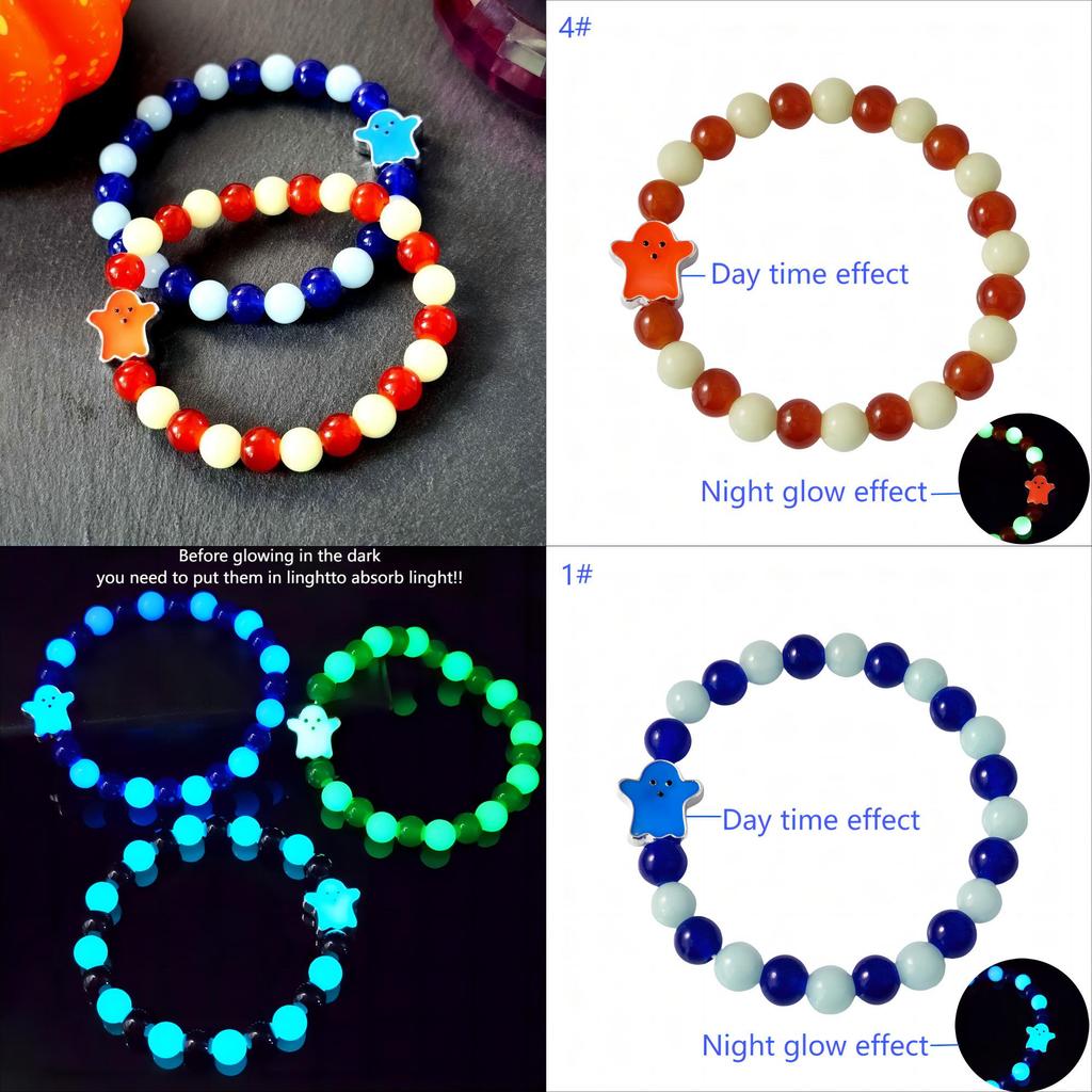 Halloween Ghost Lightup Glass Beaded Bracelet For Festival Celebrations