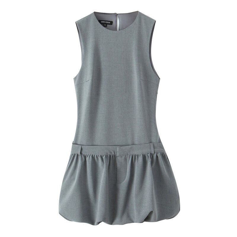 Fashion Style 2024 Fall and Winter New Women's Clothing Easiest for Match Wide Swing Round Neck Sleeveless Short Version Dress 9122554