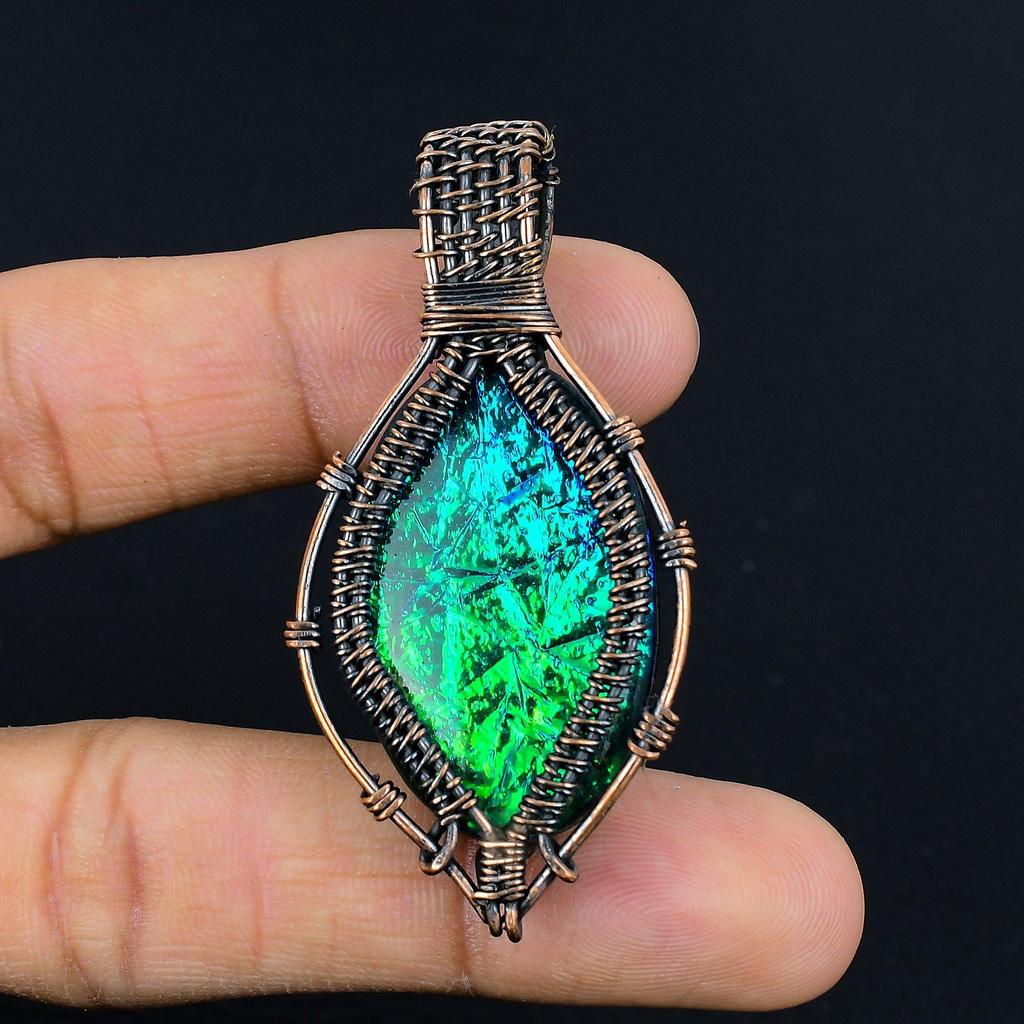 Australian Triplet Opal 999 Copper Wire Wrapped Pendant, Handmade Gemstone Jewelry Pendant Gift For Birthday