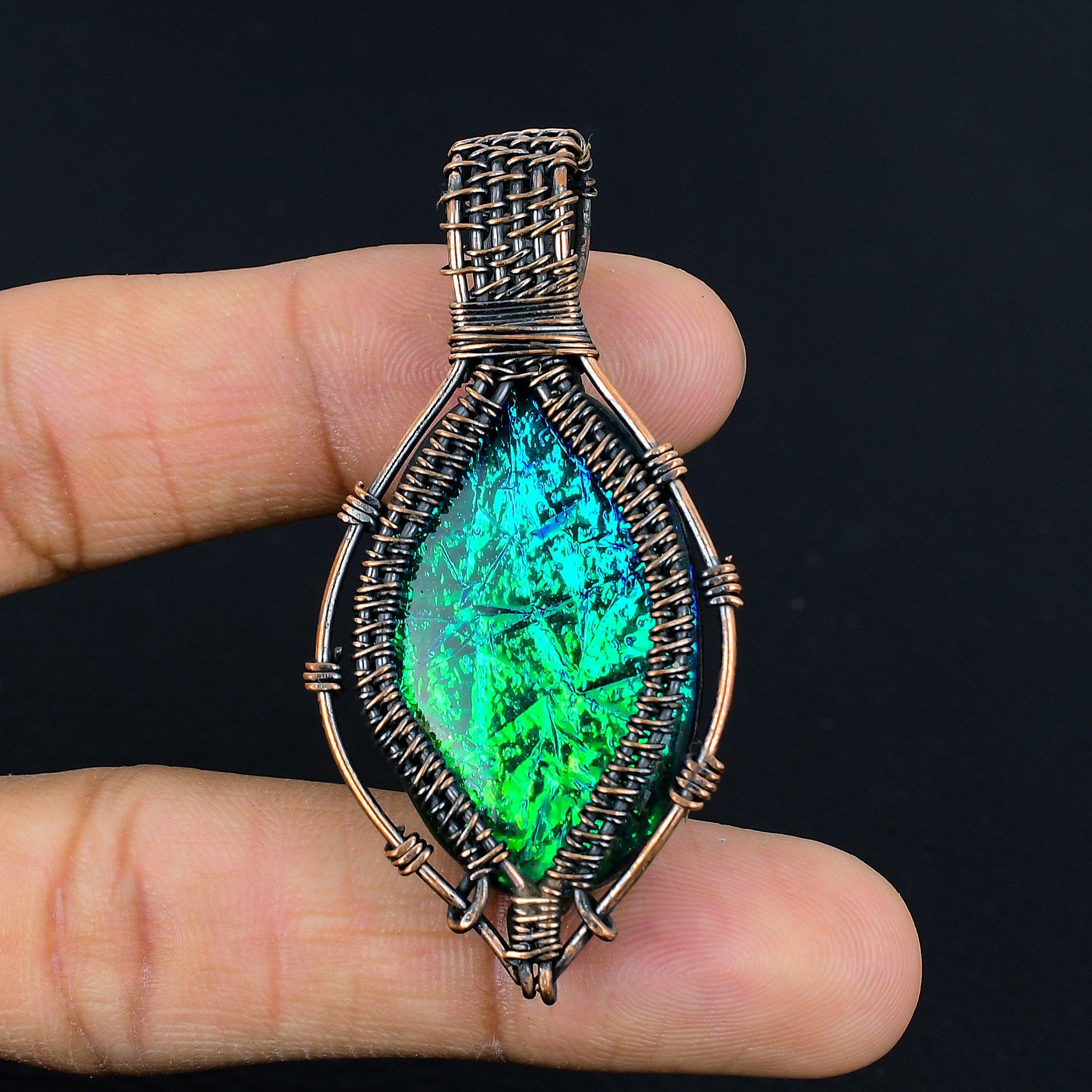 

Кулон с австралийским триплетом опала, обернутый медной проволокой 999 пробы, кулон ручной работы с драгоценным камнем, подарок на день рождения 2.55 Inches