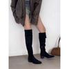 Korean Version Suede Square Head Thick Heel Knee Boots Outer Wear Wind Hot Girls Pile Boots Boots Boots