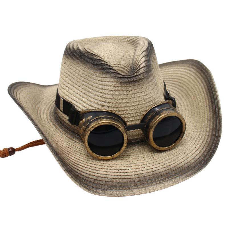 Western Cowboy Straw Hat Glasses Decorative Visor Ethnic Style Jazz Hat Prairie Knight Hat