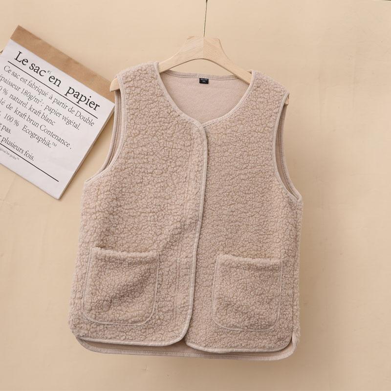 Spring, Autumn and Winter Imitation Lamb Fleece Vest Granular Fleece Vest Jacket Middle-aged and Elderly Plush Vest