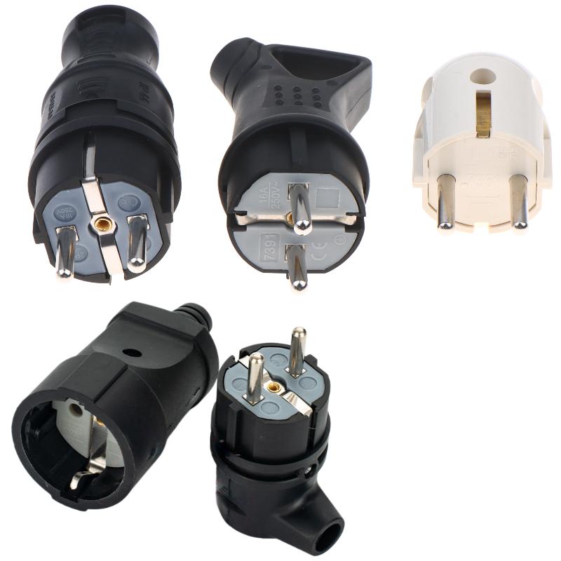 1Pcs Electrial Grounded European Connector With Cover Eu Rubber Waterproof Socket Plug Ip54 For Diy Power Cable Cord 16A 250V