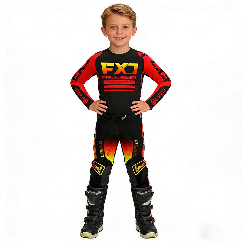 Ensemble Motocross Enfant Maillot et Pantalon MX Enfants Ensemble rouge Moto Tout-Terrain VTT DH UTV Enduro Ensemble Équipement Combinaison de Course Jeunesse Tout-Terrain