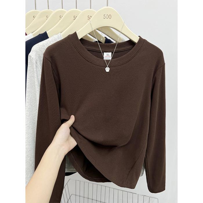 Women's Slim Fit Long Sleeve Plain Cotton T-Shirt - Round Neck, Versatile, Ideal for Spring and Autumn