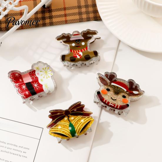 Holiday Hair Clips Christmas Claw for Women Girls, Cute Santa Claus Elk Tree Socks Bells Jewelry Accessories, Non Slip Strong Hold Party & Daily