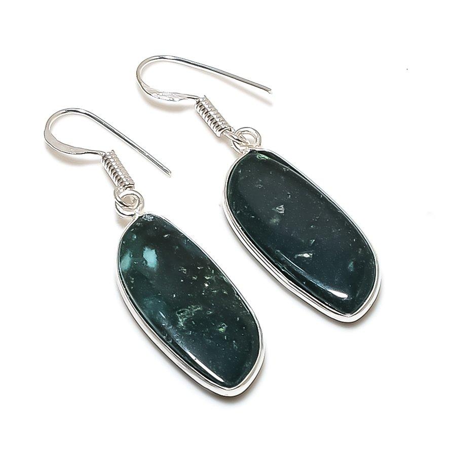 Natural Moss Agate Gemstone 925 Sterling Silver Jewelry Earring 1.77" AE-13006