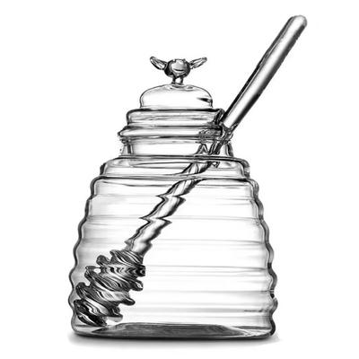 Rezervoare Transparente pentru Depozitarea Mierii 8.11 Uncii Borcan pentru Miere cu Lingură și Capac Sticlă Pot de Miere în Formă de Stup Recipiente pentru Miere Suport