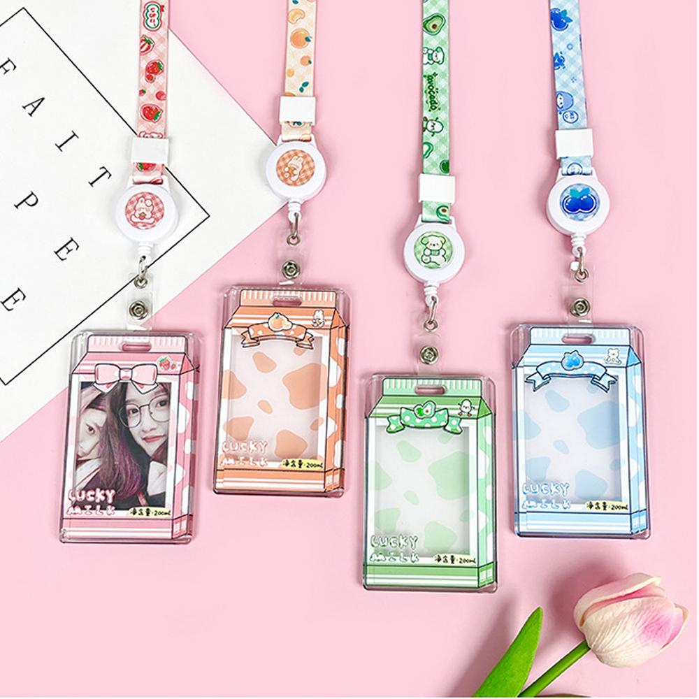 Student Fun Transparent Card Covers Spring Rope Cartoon Meal Card Case Game Cards Protection Covers Lanyard Credit Card Holder