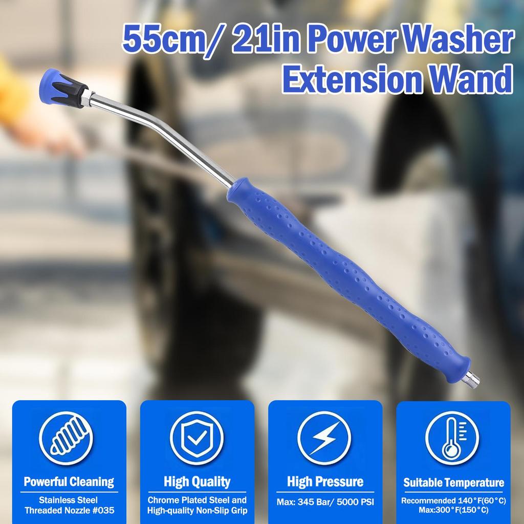 20° Curved Pressure Washer Extension Wand for Car Wash High-Pressure Washer Gun, with Non-slip Grip, Threaded Nozzle #035 with Horn-type Splash Guard