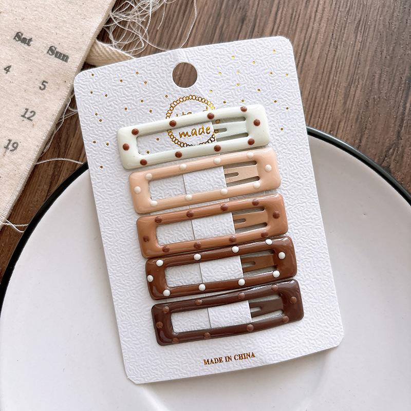 5Pcs Milk Coffee Color Polka Dot Children's Hairpins BB Clip Baby Girls Bangs Hairpin Hair Clips Kids Headwear Hair Accessories