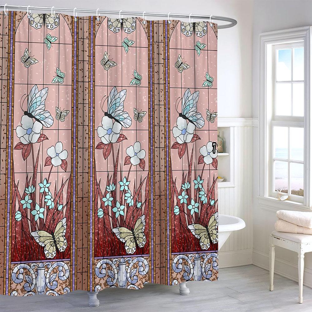Zelená zahradní sprchová závěs Barevný motýl Květinová sprchová závěs sada Pro koupelnu Moderní design Koupelnové závěsy Koupelnová dekorace