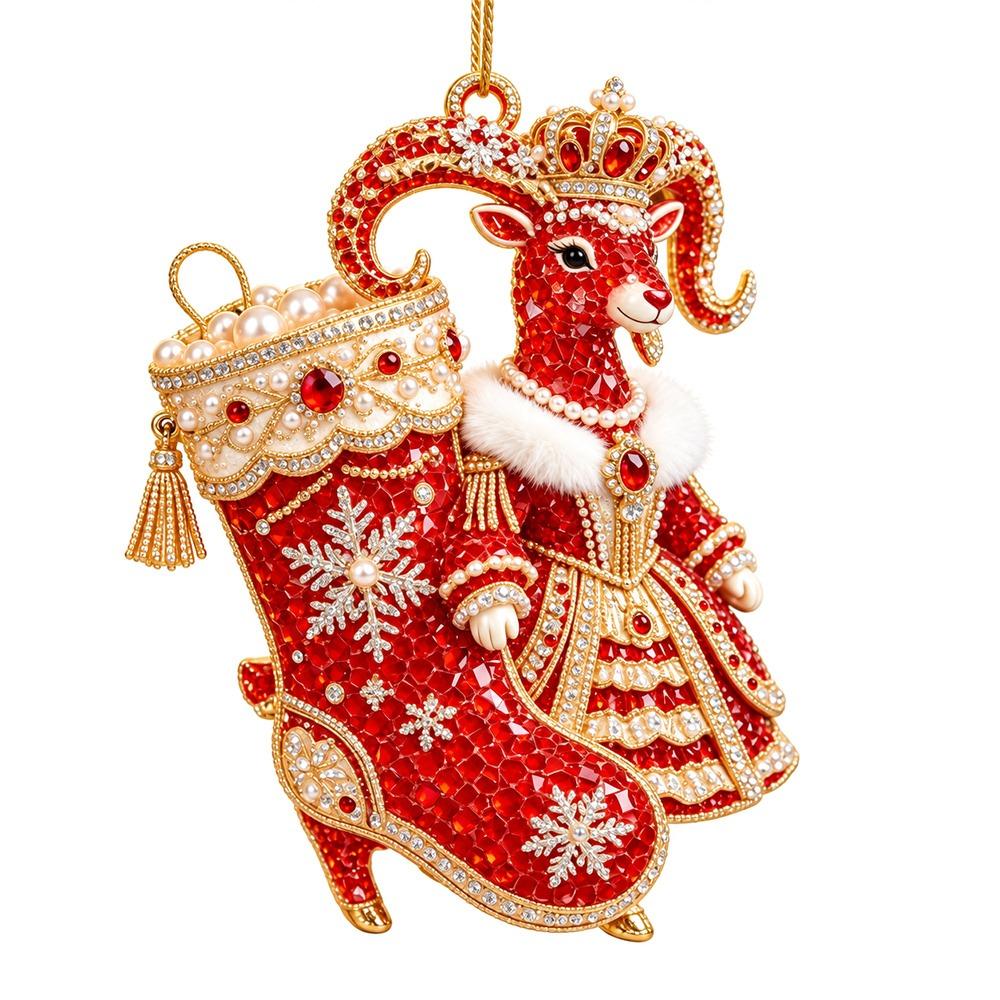 2D Flat Goat Hanging Ornament Set Acrylic Artificial Rhinestone Goat Pendant Simulation Shining Animal Hanging Decoration