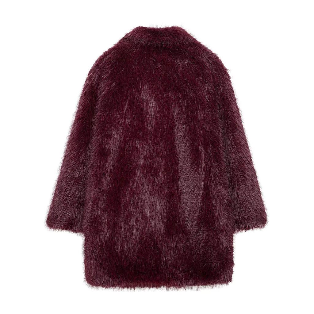 Eco-Friendly Faux Fur Women's Mid-Length Coat - Warm Fuzzy Winter Jacket