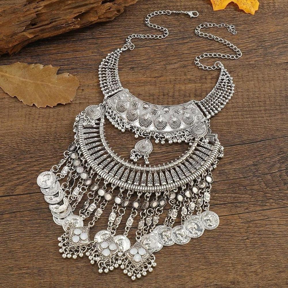 

Ethnic Style Vintage Metal Queen Coins Tassel Statement Necklace Women s Party Banquet Jewelry Accessories