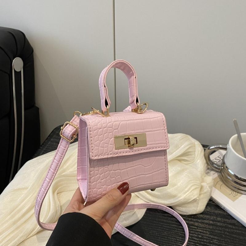 Fashion Crocodile-Embossed Mini Top Handle Bag with Gold Lock Detachable Crossbody Strap Faux Leather Shoulder Purse for Women