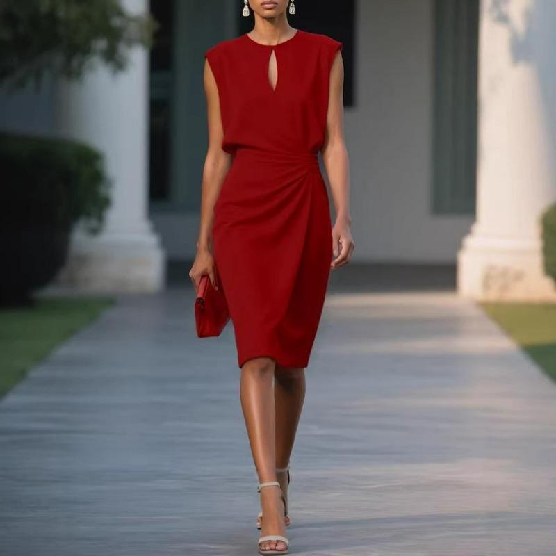 Női Elegáns Formális Party Bodycon Rövid Ruha 2026 Nyári Koktél Esküvői Vendég Redőzött Ruhák Fém Csattal