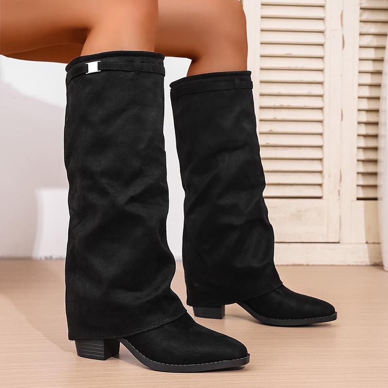 

Fashion Fashion Slip On High Heeled Knee High Boots Women Autumn Winter High Tube Rider Boots Woman Pointed Toe Thick Heel Long Botas 43 чёрный