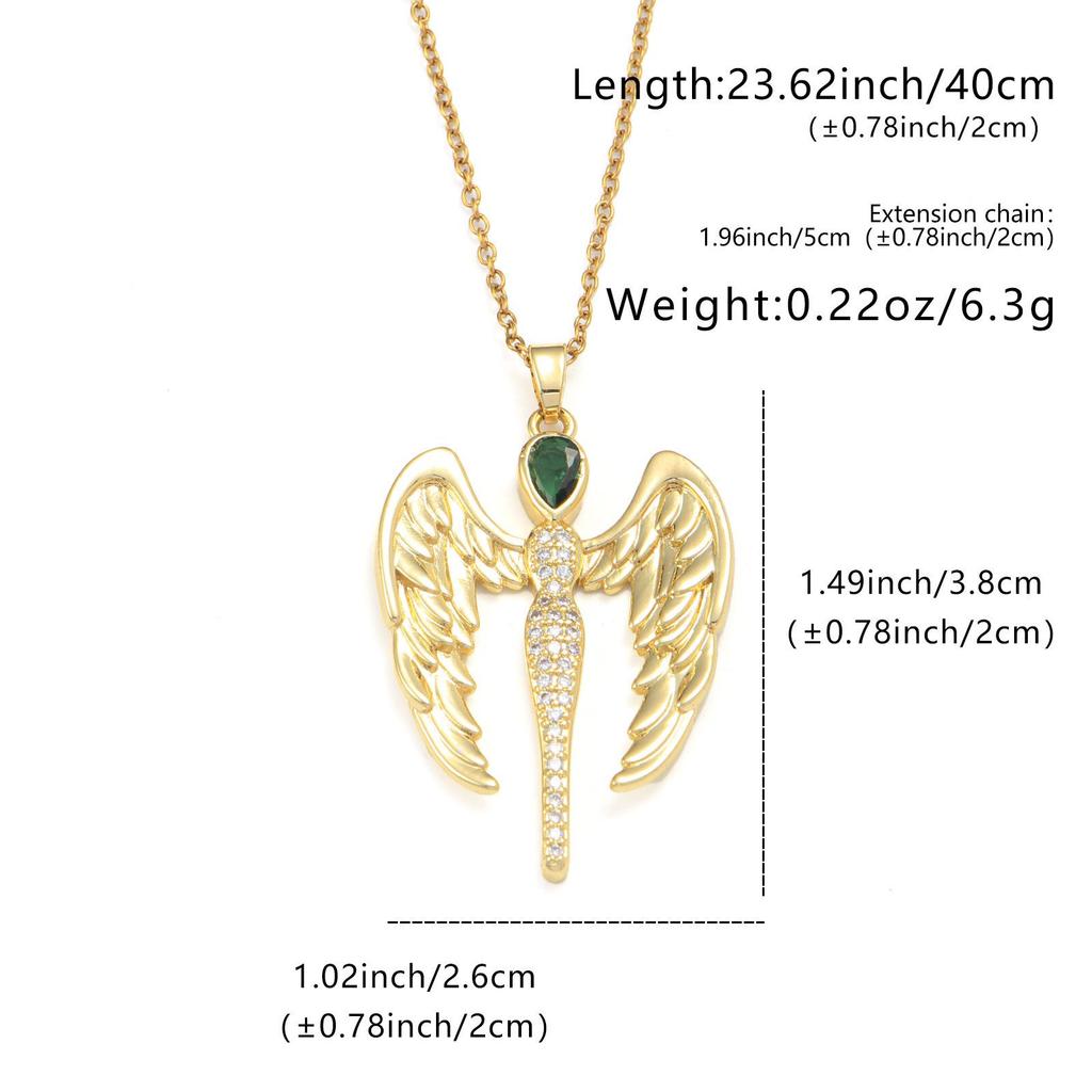 Gold & Green Synthetic Zirconia Angel Pendant Necklace for Women