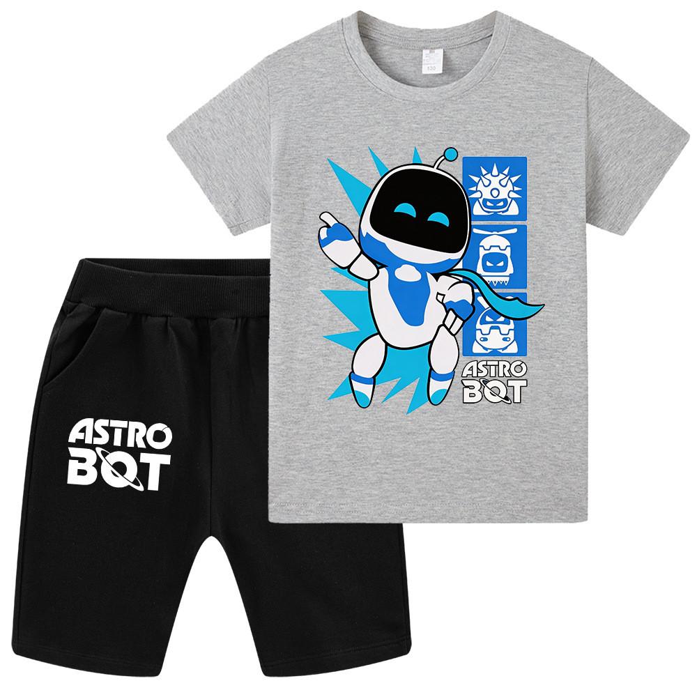 WA1339 Set da 2 pezzi Bambini Ragazzi Ragazze T-shirt a Maniche Corte Stampata Astro Bot Pantaloncini Top Pantaloni Set