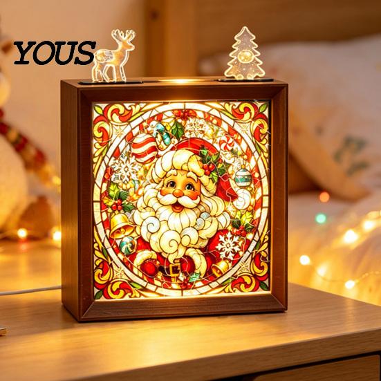 Innen-Haus-Dekoration DIY Weihnachten Acryl-Puzzle Nachtlicht, Holzrahmen Handmontiertes Puzzle Schreibtischlicht Lampe, Kreatives LED für Schlafzimmer