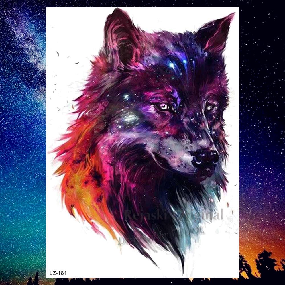 Beautiful Wolf Temporary Tattoos Sticker Fake Colorful Dreamcatcher Coyote Fox Planets Tatoos For Adult Body Art Chest Arm Waterproof Tattoos