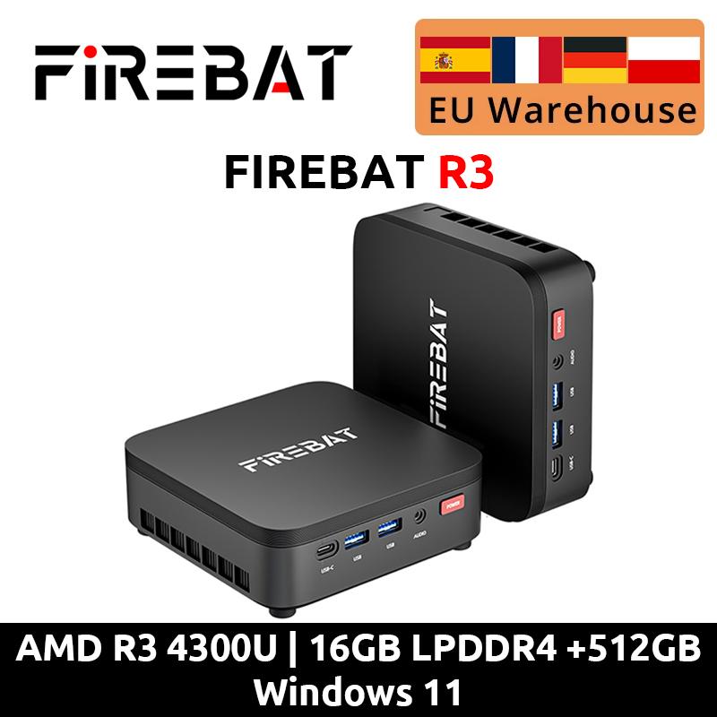 FIREBAT R3 Mini PC AMD Ryzen 3 4300U 8GB/16GB LPDDR4 RAM 256GB/512GB SSD M.2 SATA Windows11 Pro Desktop Computer WiFi6 BT5.2