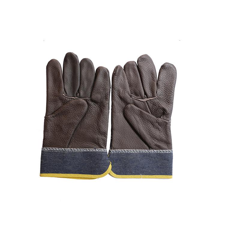 Denim Furniture Leather Welding Gloves, Short Half Leather, Flower Skin Labor Insurance Gloves Metallurgy