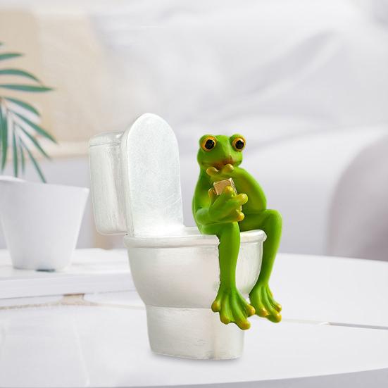 Yousheng Cartoon Frog Figurine Kissing Meditation Toilet Frog Statue Resin Animal Sculpture Indoor Outdoor Garden Desktop Decoration Ornament