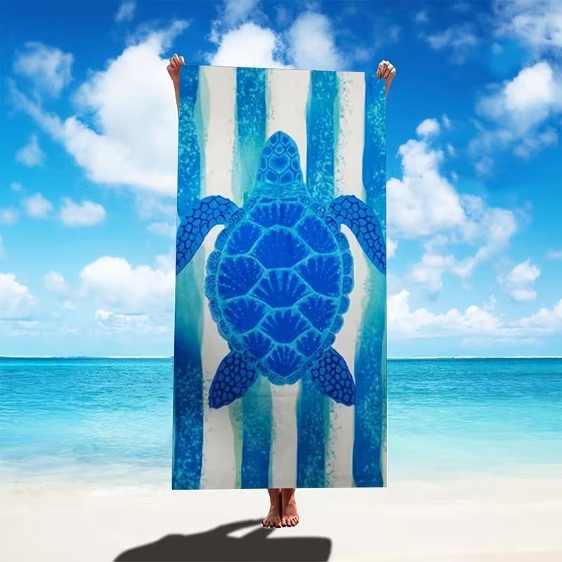 Quick-Drying Artistic Turtle Beach Blanket Blue Green Sea Life Print Microfiber Decorative Throw for Beach Picnic Versatile