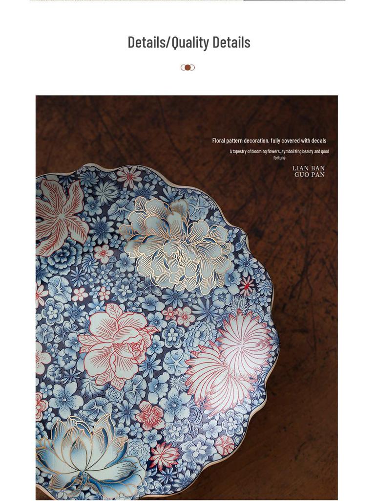 Chinese Ru Kiln Blue and White High-Footed Ceramic Plate for Fruit, Tea, Snacks, Pastries, and Living Room Decor