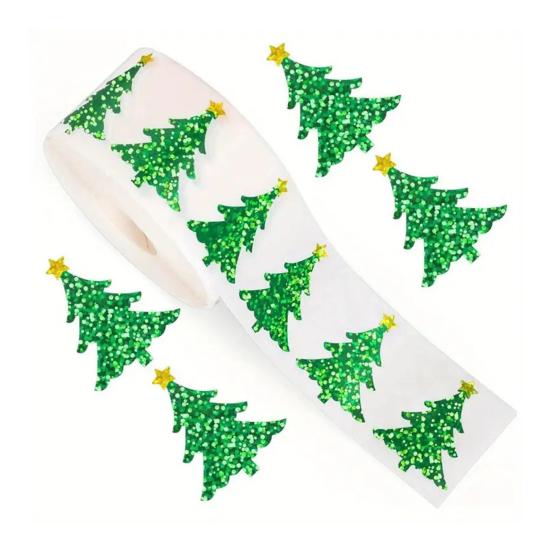 500 Pcs Christmas Stickers Roll Gllitter Tree/Maple Leaf/Santa Hat Seal Stickers Waterproof Self-Adhesive Decals