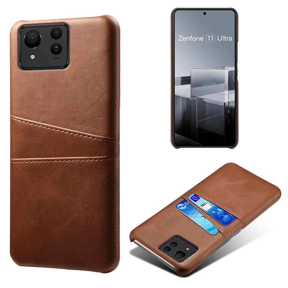 For Asus Zenfone 11 Ultra 5G Case Leather Coated PC Phone Cover with 2 Card Slots