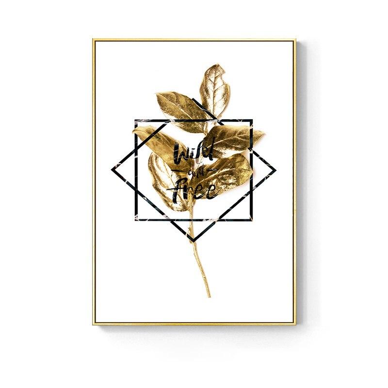 Simple Golden Abstract Leaf Wall Art Canvas Painting Feather Poster Picture Living Room Home Decoration
