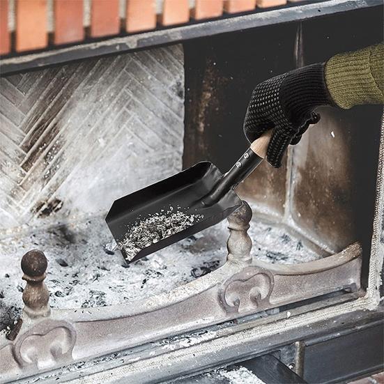 Juego de 3 unidades de herramientas de limpieza para chimenea interior, pala para cenizas, cepillo para chimenea, Kit de guantes de silicona negros, para acampar, barbacoa y chimenea
