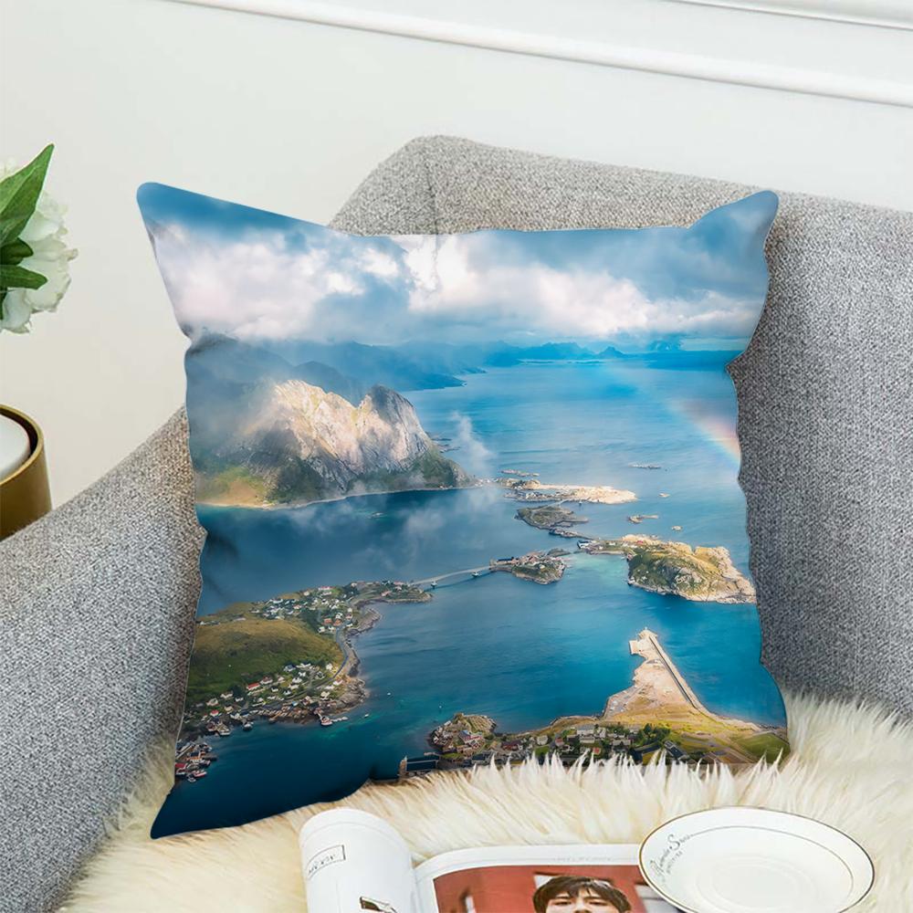Mountain Natural Ins Nordic Pillow Case For Car Sofa Decorative Home Double-sided Print Plush Square Throw Pillow Cushion Cover