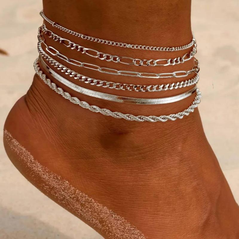 New Women's Fashion Bracelet Set, Fashion Chain, Paper Clip, Multi-layer Stacked Bracelet, Anklet.