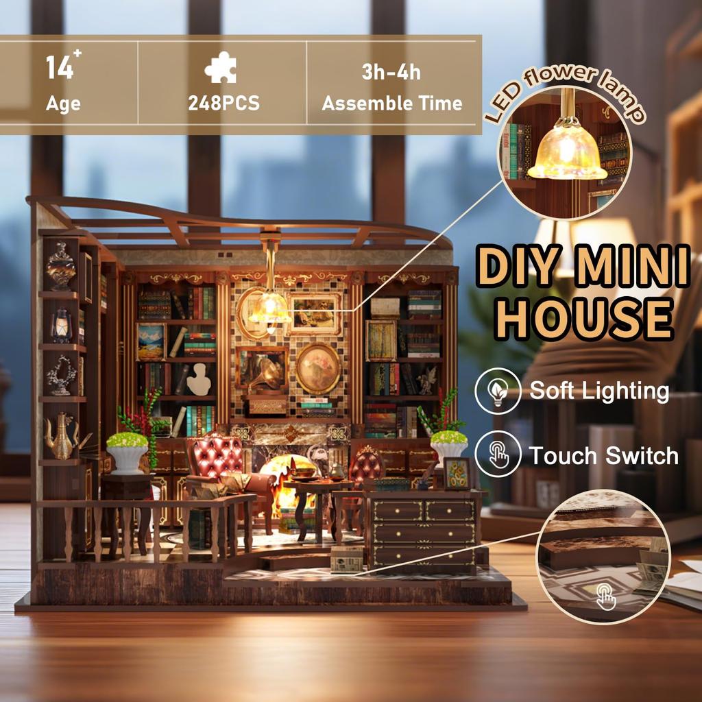 QmXCyzl Wooden DIY Miniature Dollhouse 3D Plastic Model Craft Wood Interior Holiday Craft Handmade Bank Kit, Puzzle, Kit, Kit, Puzzle, Decor, Gift,
