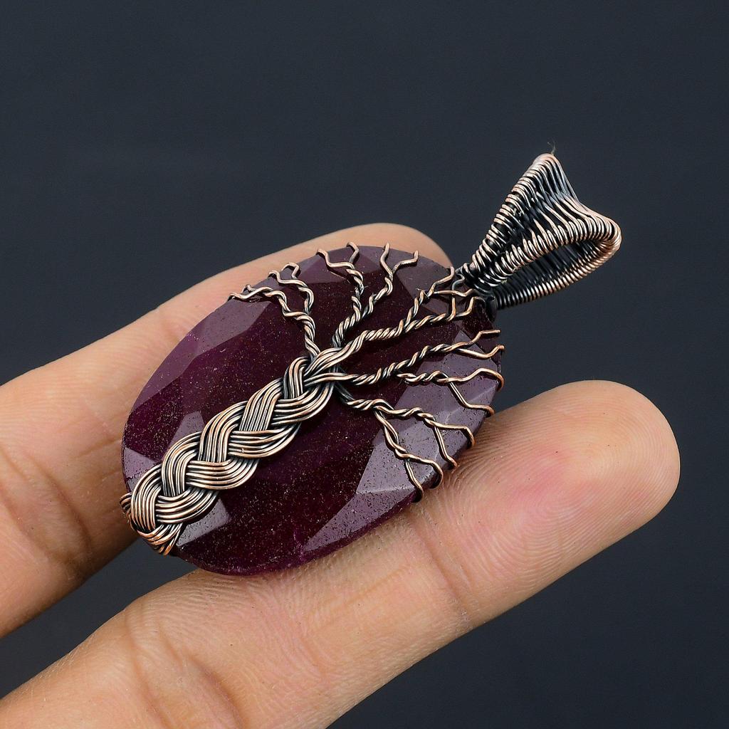 Ruby Pendant Gemstone Jewelry, 999 Copper Wire Wrapped Handmade Pendant, Latest Design Jewelry