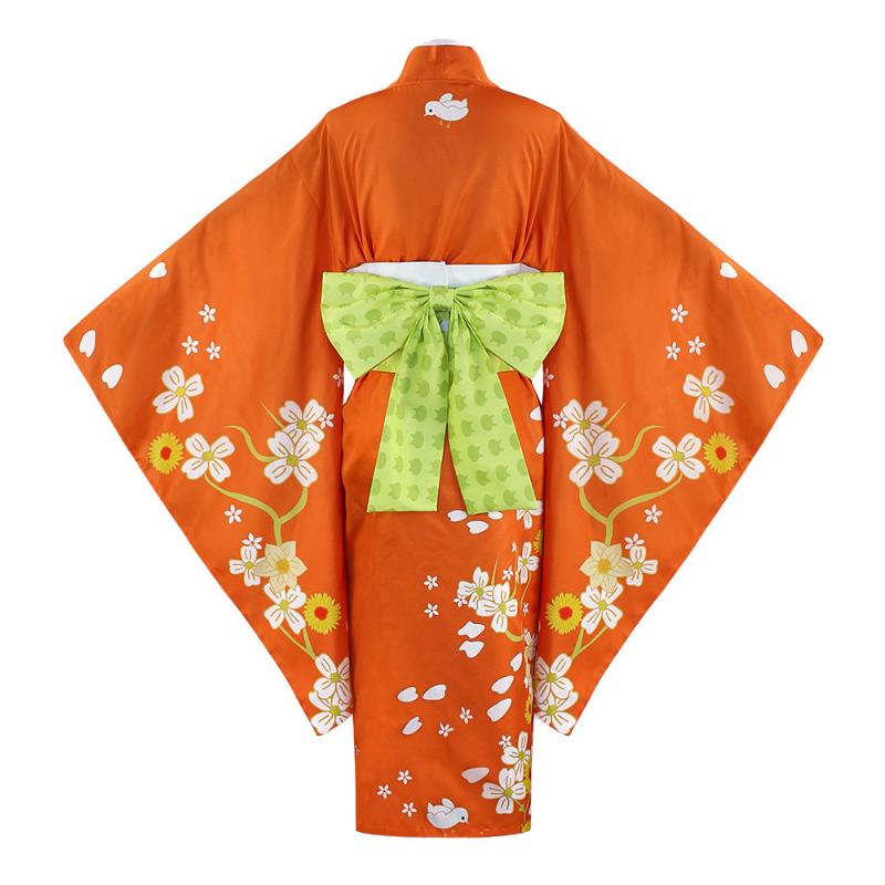 Danganronpa 2 Hiyoko Saionji Cosplay Kostuum Kimono Volwassen Vrouwen Oranje Jurk Halloween Carnaval Kleding Kostuums