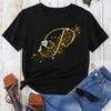 Custom Name Letter Combination Gold Letter Font Short Sleeve Tops Black T-shirt Female Tops