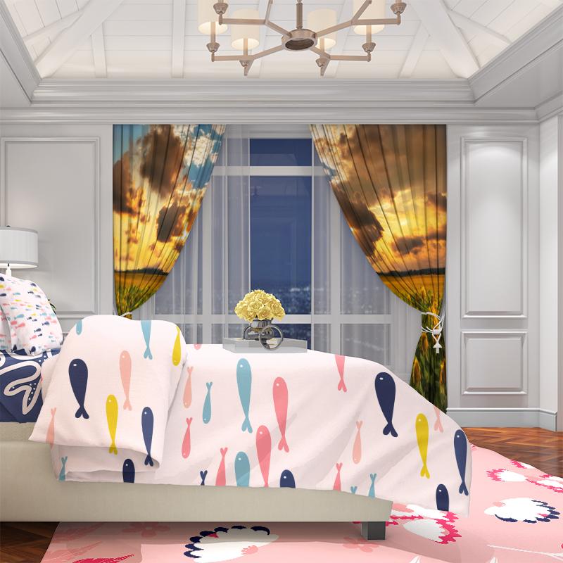 Sunflowers at sunset - printed curtains - polyester material - suitable for bedroom curtains and living room decorations